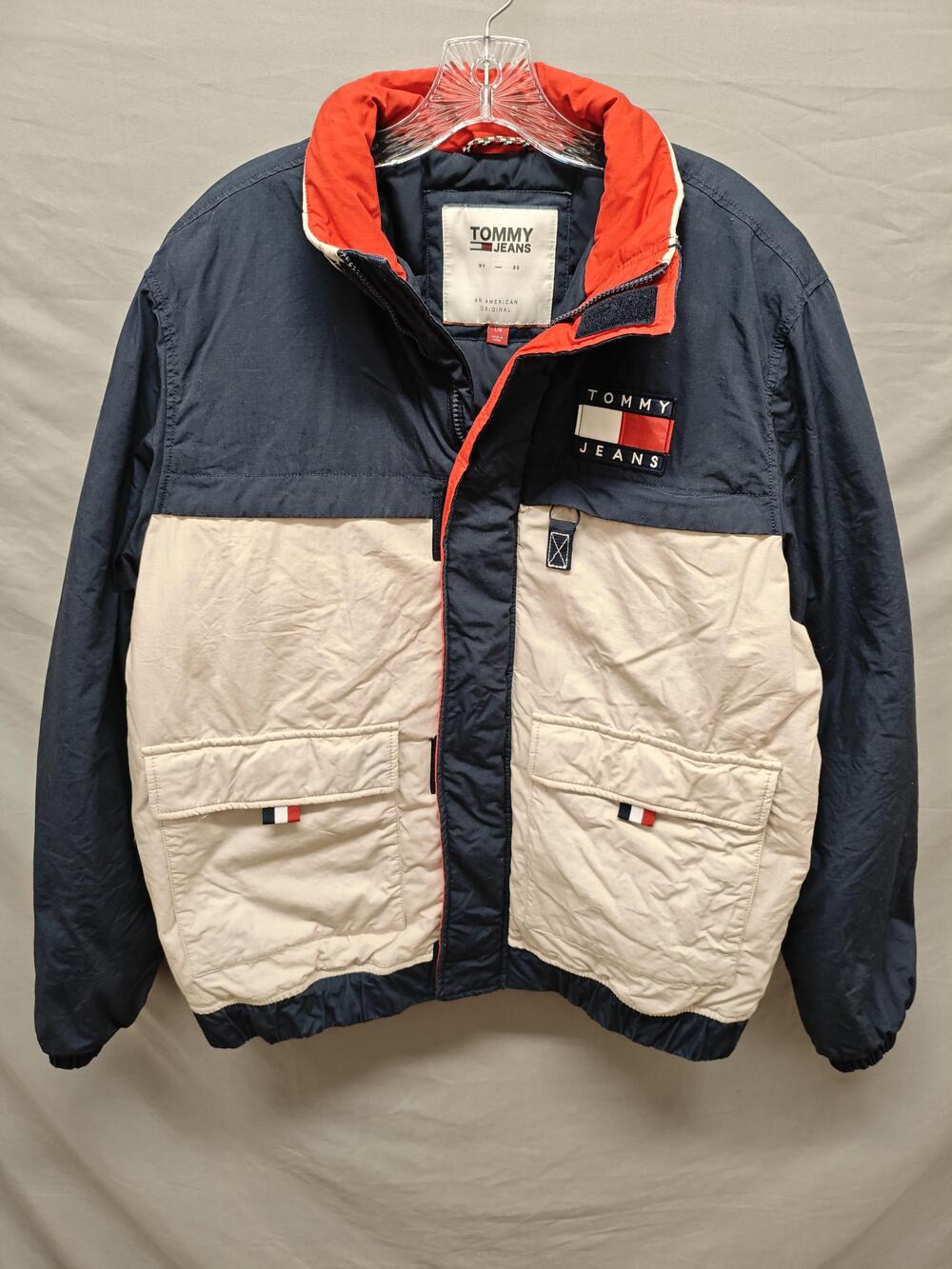 Tommy Jeans Jacket Mens Large Navy Red Colorblock Puffer Winter Coat DM0DM07368